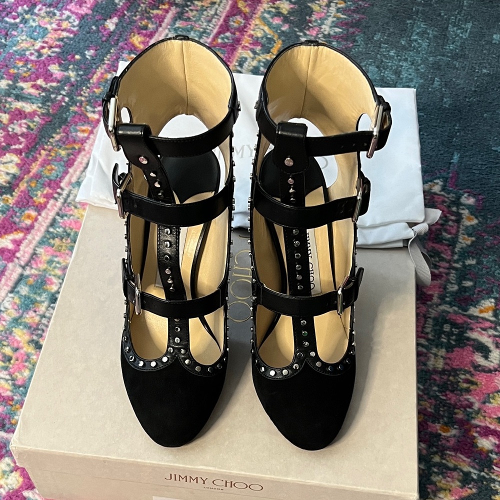 Jimmy Choo Hensley Black Studded Heels 37 - Picture 2 of 10